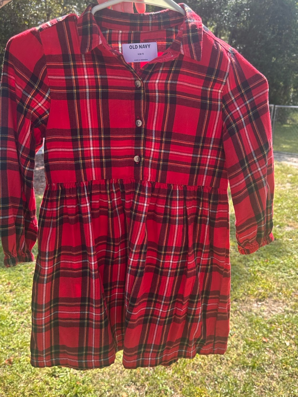 Old Navy Girls Red Tartan Plaid Flannel Button Front Dress